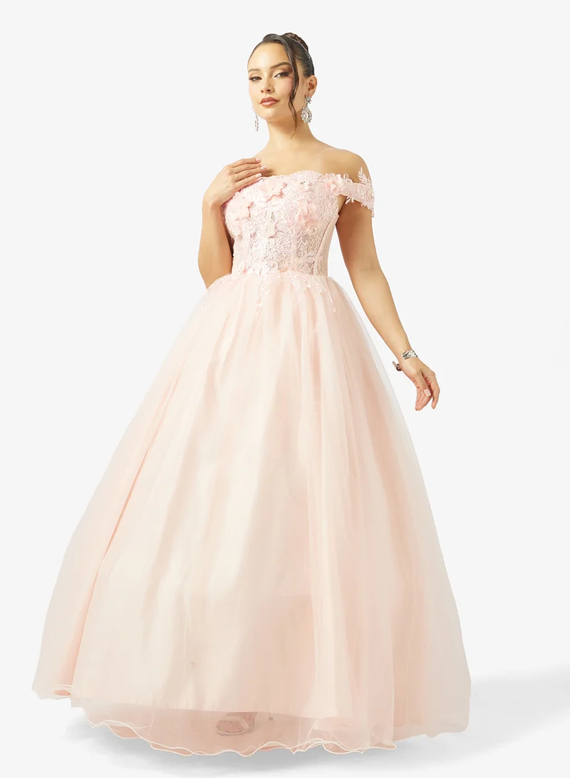 جينجر بوتيك فستان تول بتصميم كورست مزين بالزهور